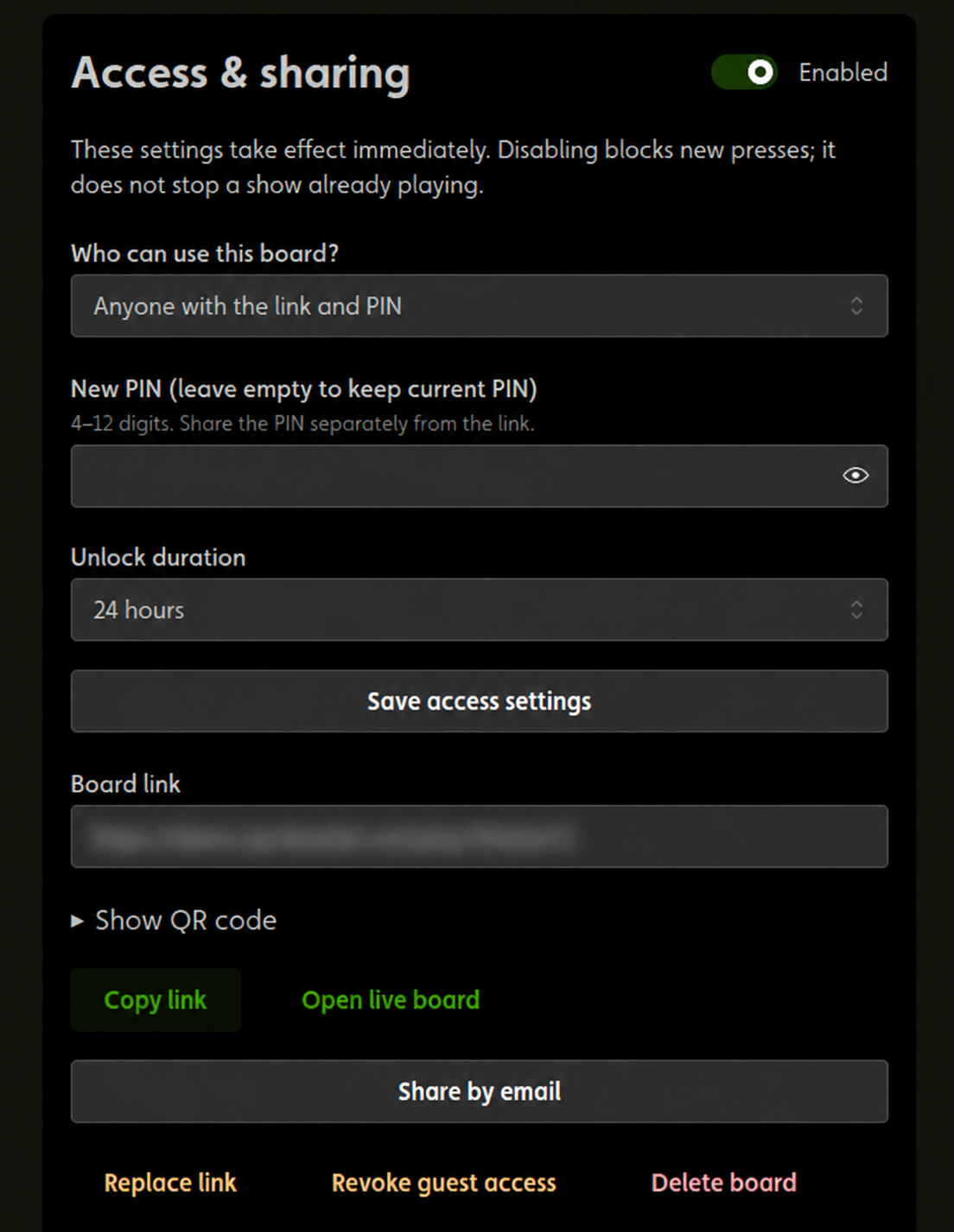 Trigger Board Share Settings