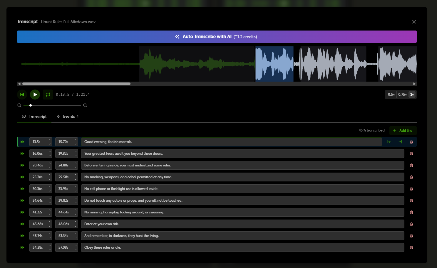 Word Transcribe Button